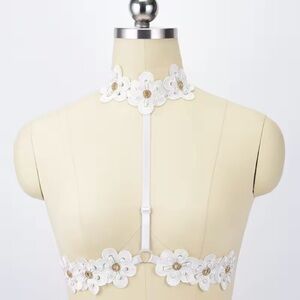 White Floral Choker Harness